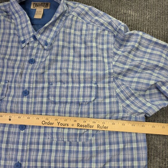 Duluth Trading Shirt Mens XL Tall Blue Plaid Button Up Vented Pocket Gorp Casual - Picture 10 of 12
